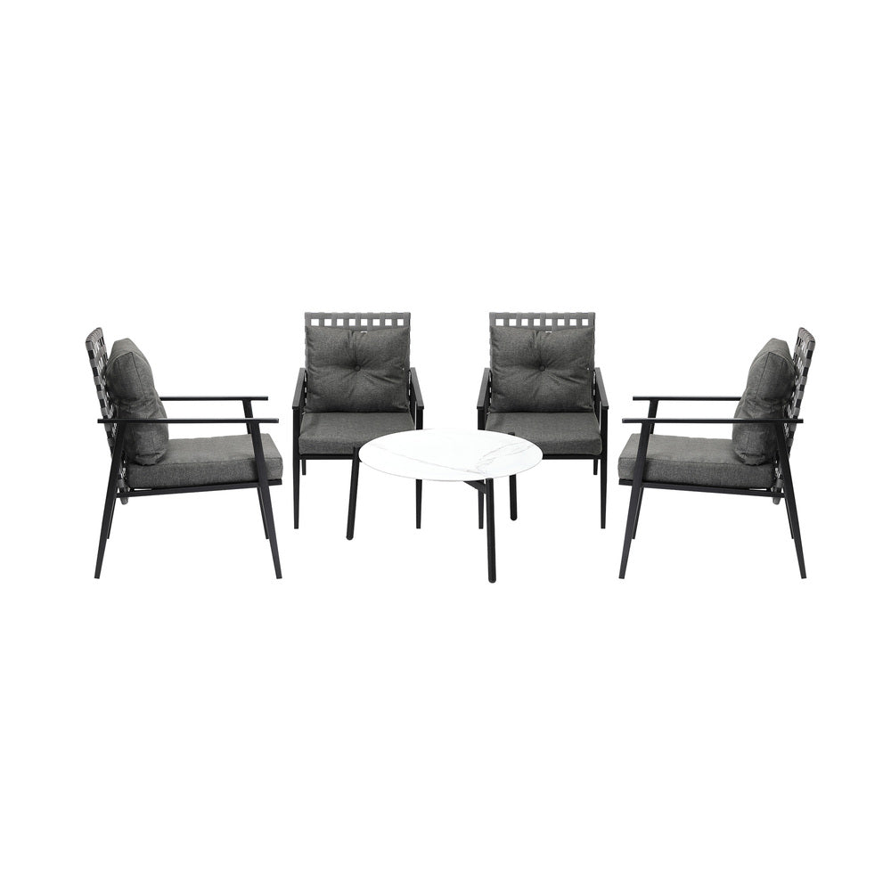 Livsip 5PC Outdoor Patio Set 70CM White Marble Table Rattan Chairs-Outdoor Patio Set-PEROZ Accessories