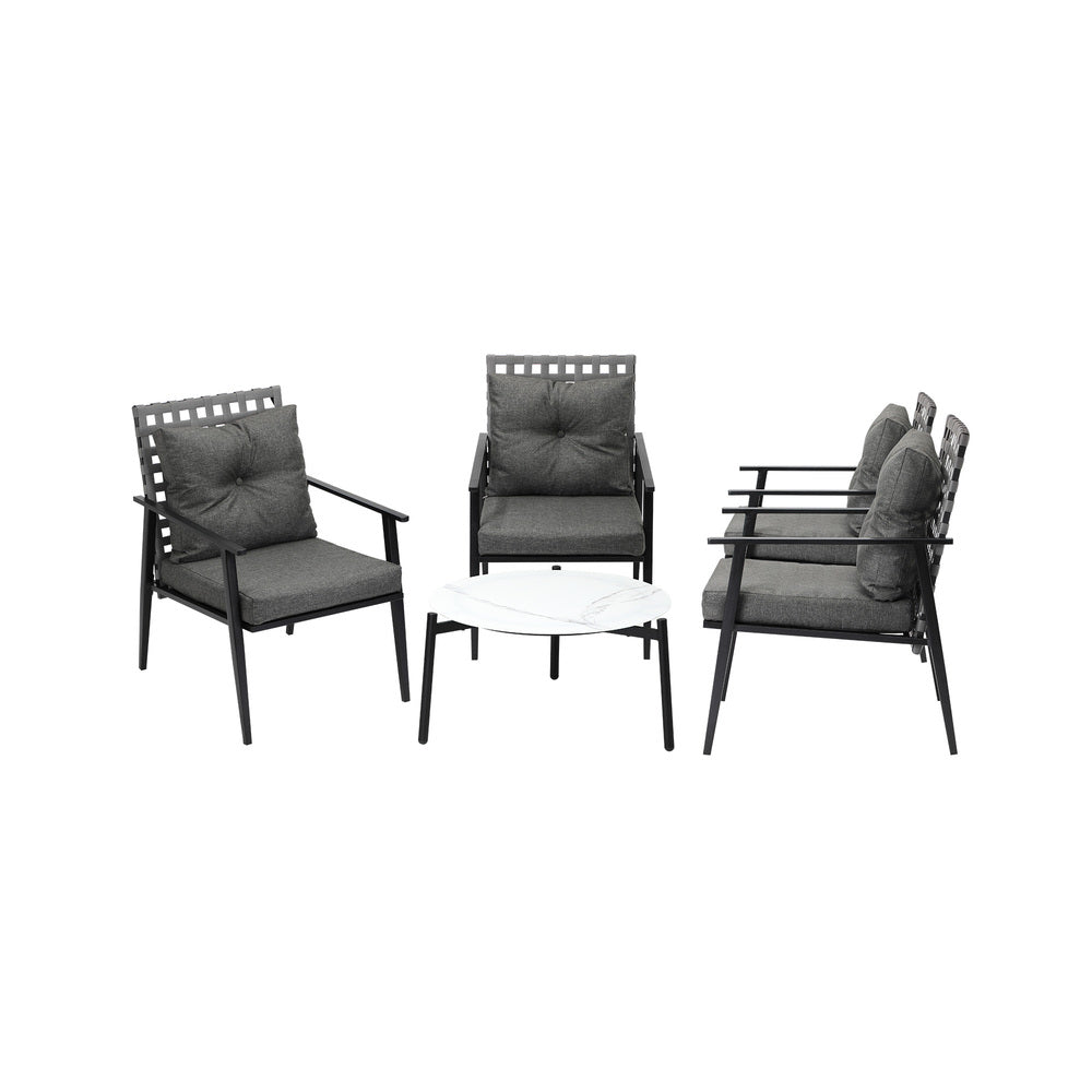 Livsip 5PC Outdoor Patio Set 70CM White Marble Table Rattan Chairs-Outdoor Patio Set-PEROZ Accessories