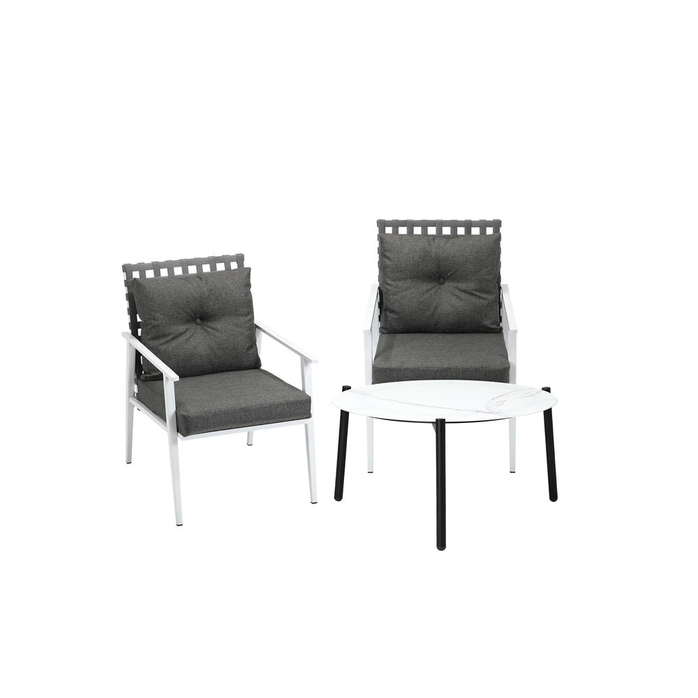 Livsip 3pc Outdoor Lounge Sets 70CM White Round Table Rattan Chairs-Outdoor Patio Set-PEROZ Accessories