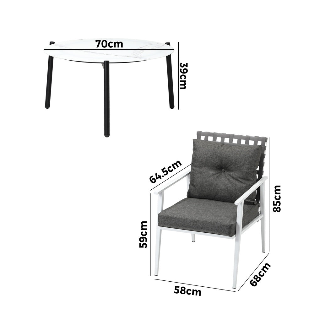 Livsip 5PC Outdoor Lounge Sets 70CM White Round Table Rattan Chairs-Outdoor Patio Set-PEROZ Accessories