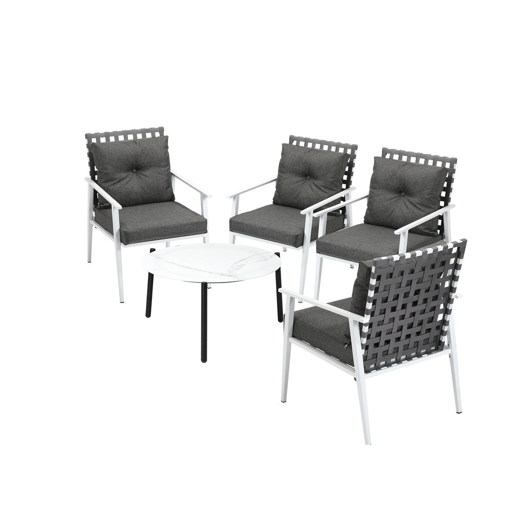 Livsip 5PC Outdoor Lounge Sets 70CM White Round Table Rattan Chairs-Outdoor Patio Set-PEROZ Accessories