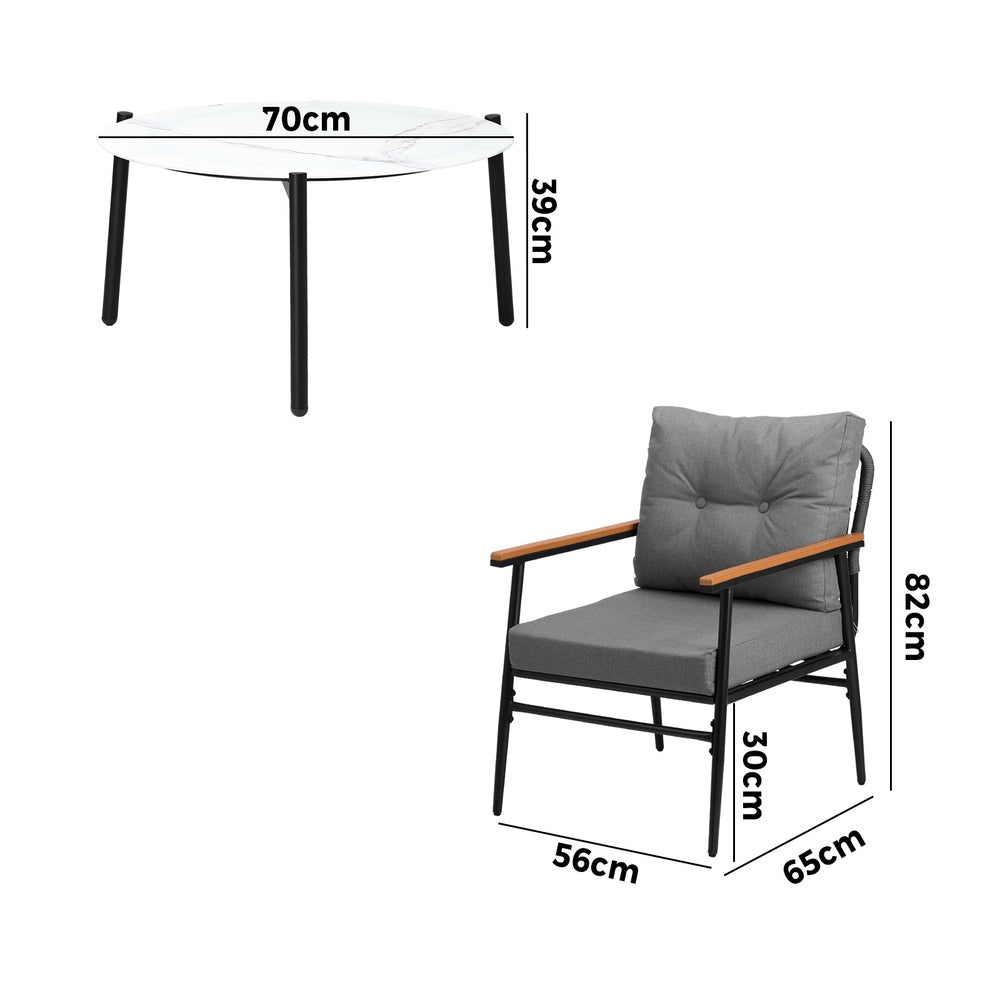Livsip Outdoor Patio Set 70cm Table with 2 Armchairs-Outdoor Patio Set-PEROZ Accessories