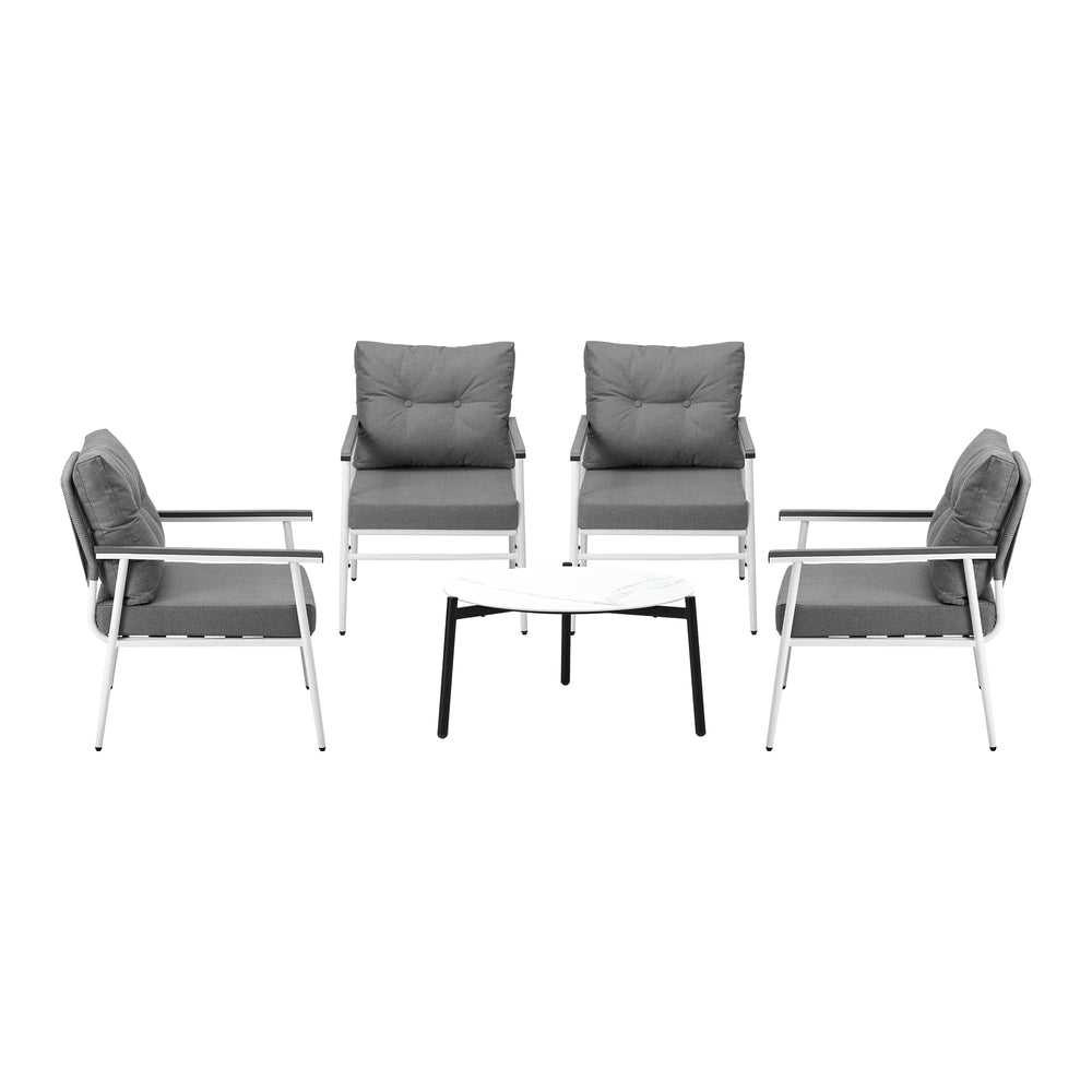 Livsip Outdoor Patio Set 5PC Bistro Lounge Set 70cm White Table-Outdoor Patio Set-PEROZ Accessories