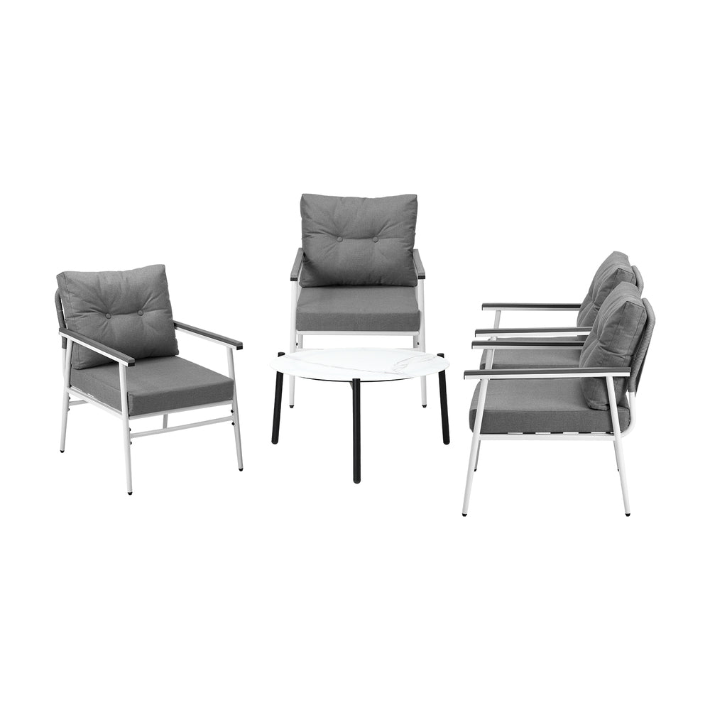 Livsip Outdoor Patio Set 5PC Bistro Lounge Set 70cm White Table-Outdoor Patio Set-PEROZ Accessories