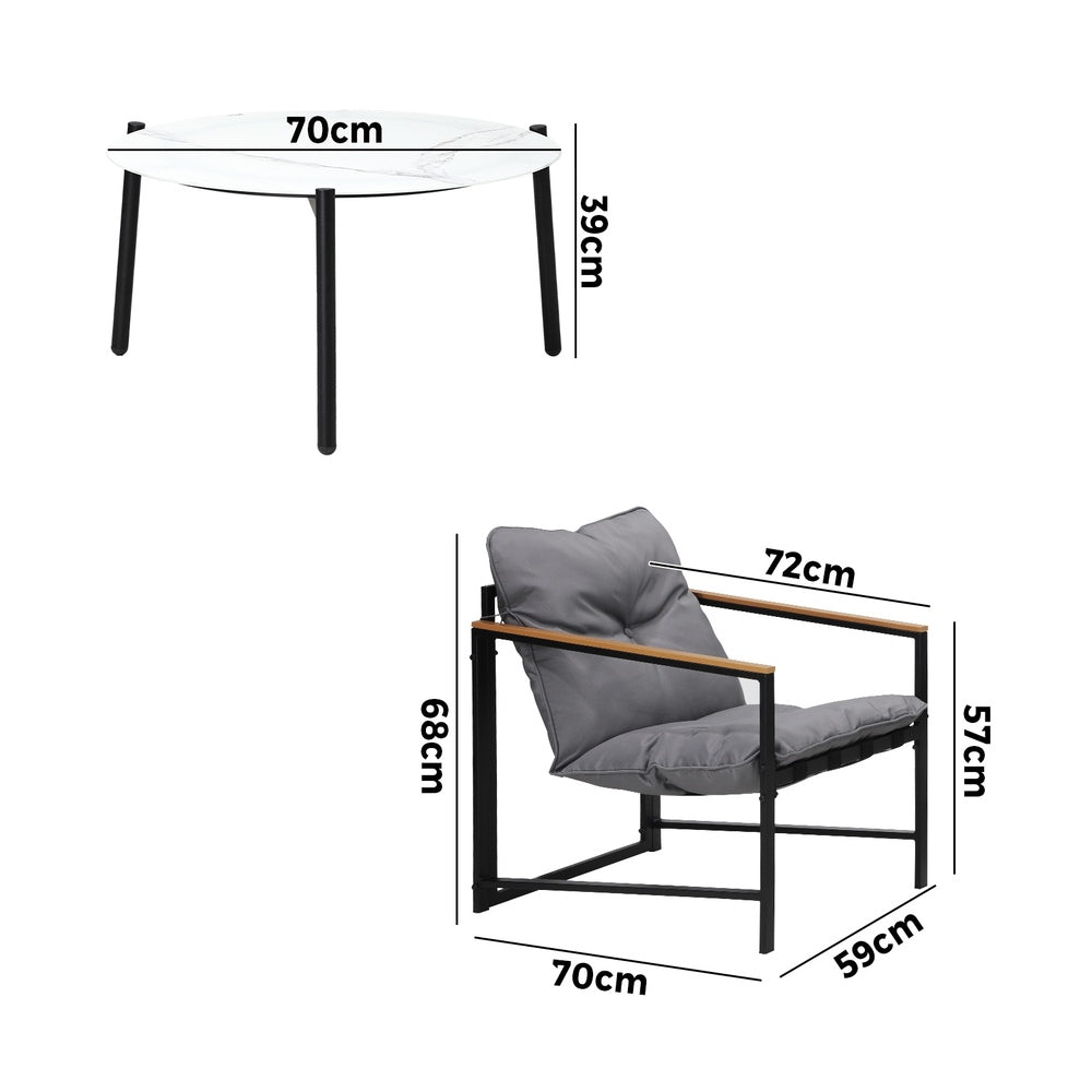Livsip 2 Seater Outdoor Patio Set 70CM Round White Marble Table-Outdoor Patio Set-PEROZ Accessories