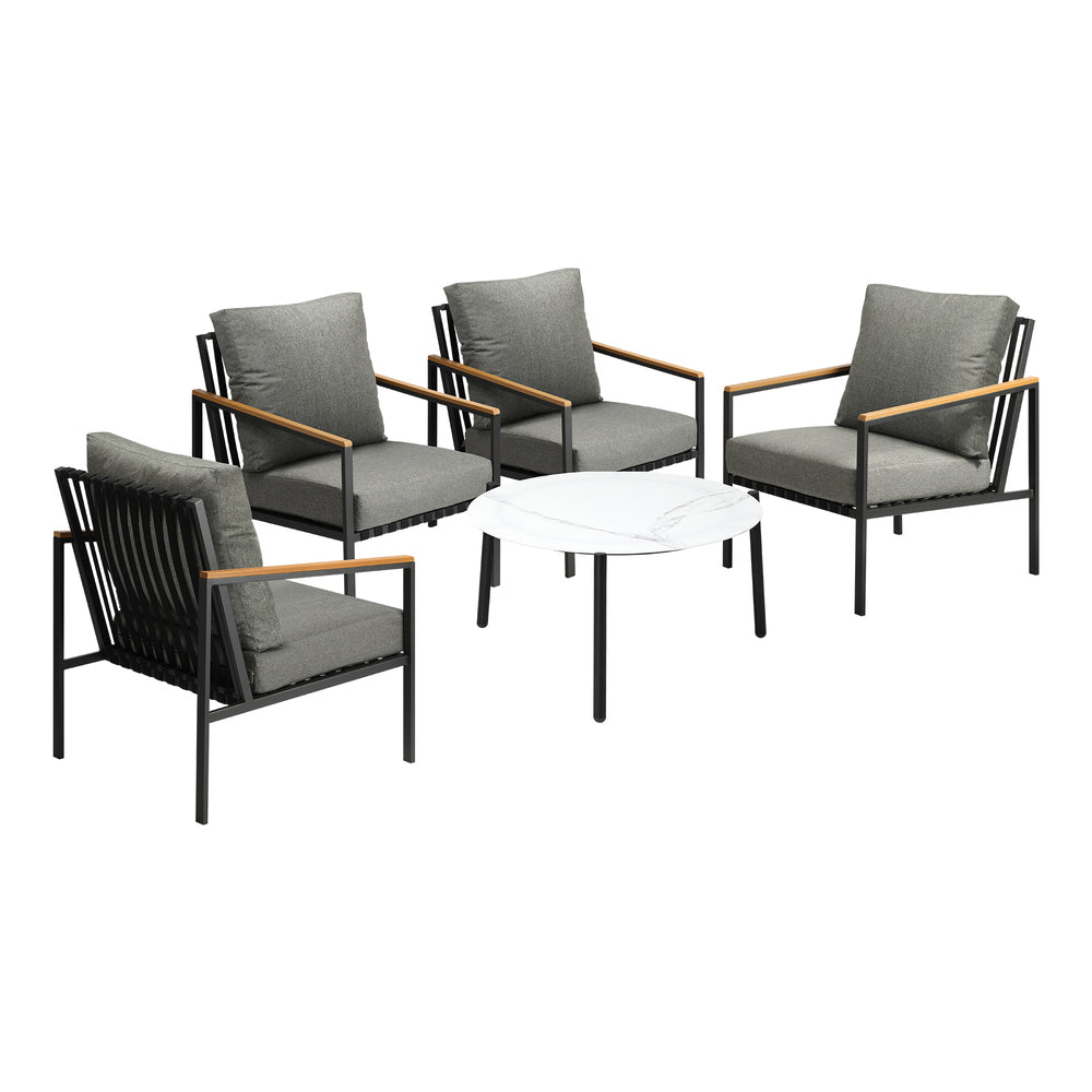 Livsip 5PC Outdoor Patio Set White 70cm Coffee Table Sofa Chairs-Outdoor Patio Set-PEROZ Accessories