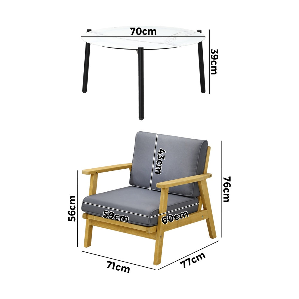 Livsip 2 Seater Outdoor Lounge Set 70cm White Coffee Side Table-Outdoor Patio Set-PEROZ Accessories