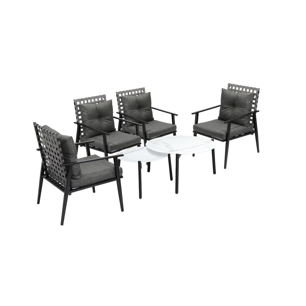Livsip Outdoor Patio Set 2pc White Marble Table Sets 4pc Rattan Chairs-Outdoor Patio Set-PEROZ Accessories