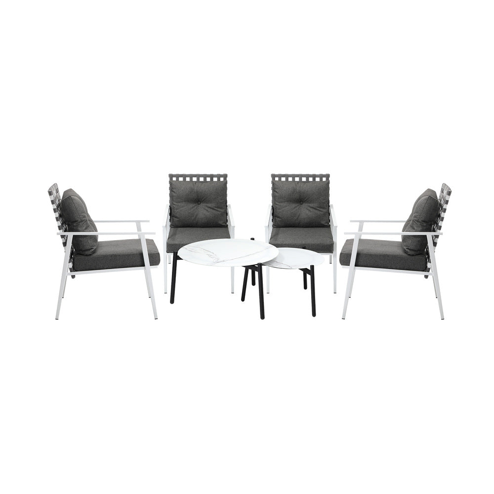 Livsip 6pc Outdoor Lounge Sets White Round Tables 4pc Rattan Chairs-Outdoor Patio Set-PEROZ Accessories