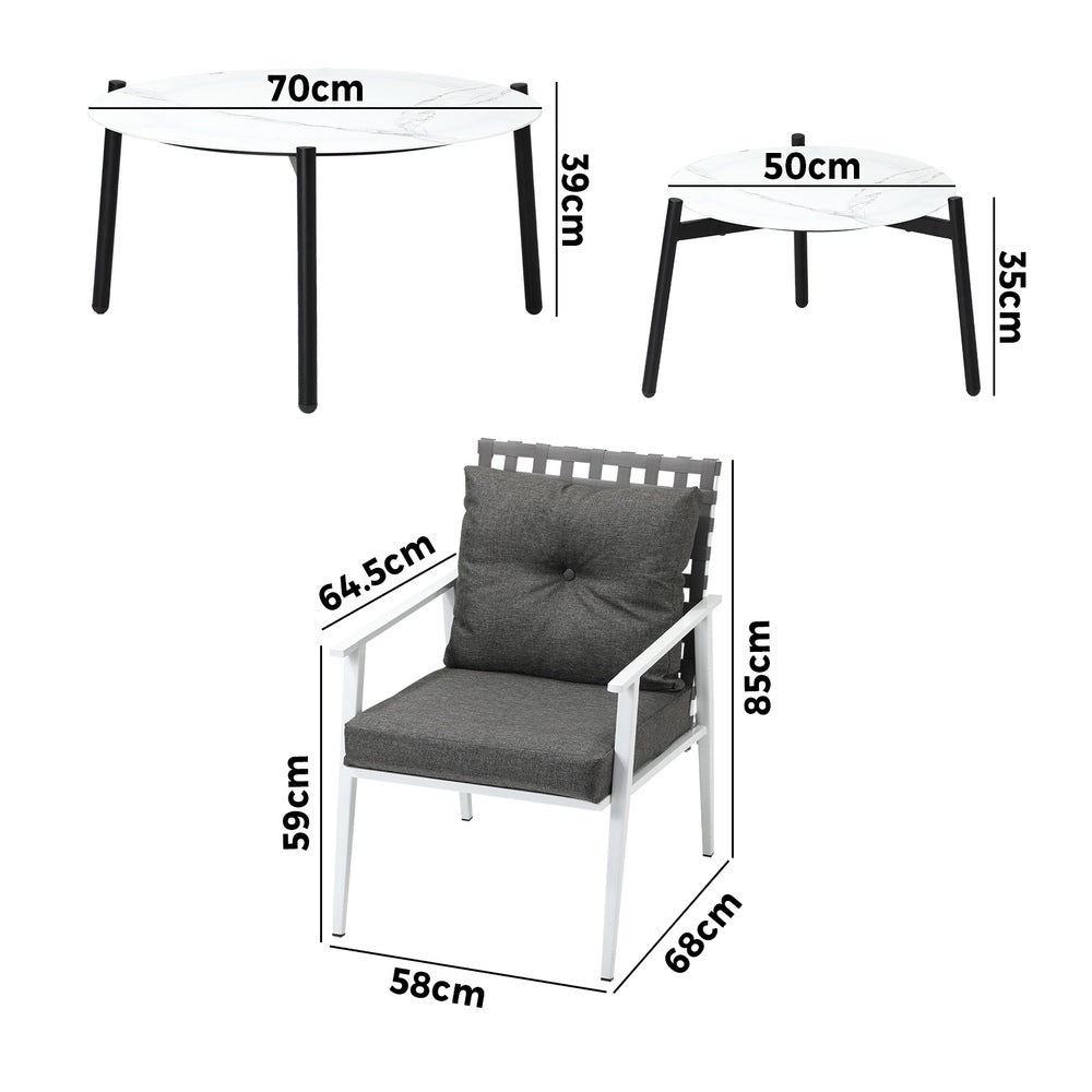 Livsip 6pc Outdoor Lounge Sets White Round Tables 4pc Rattan Chairs-Outdoor Patio Set-PEROZ Accessories
