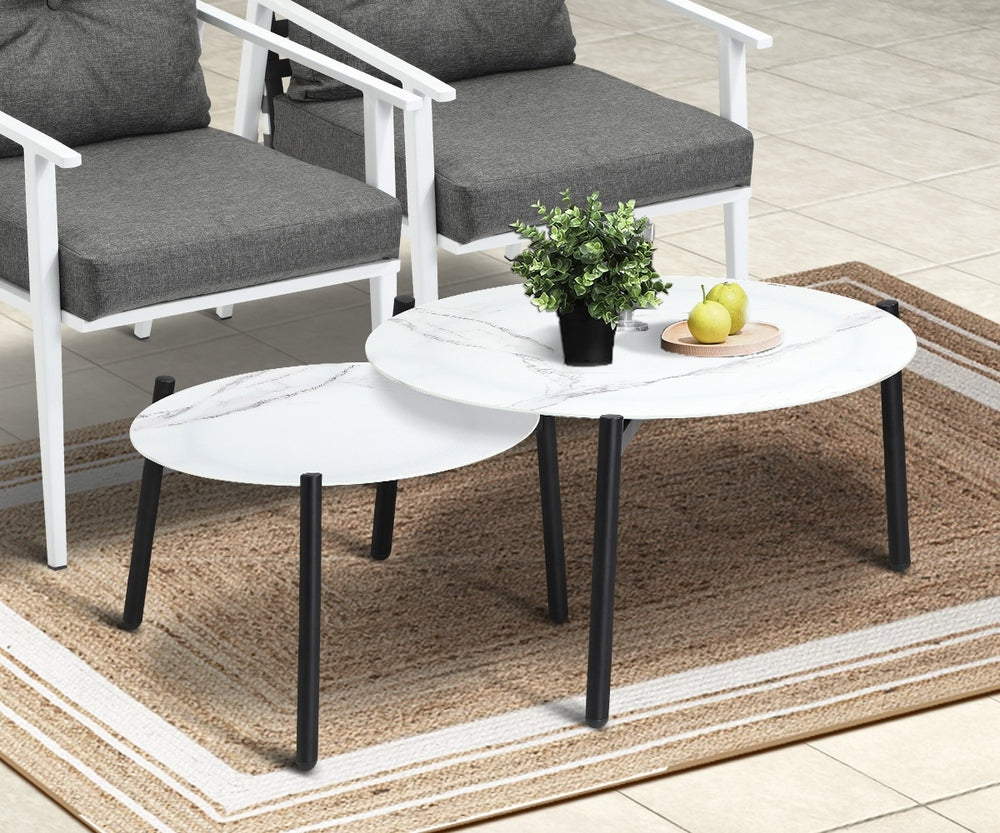 Livsip 6pc Outdoor Lounge Sets White Round Tables 4pc Rattan Chairs-Outdoor Patio Set-PEROZ Accessories