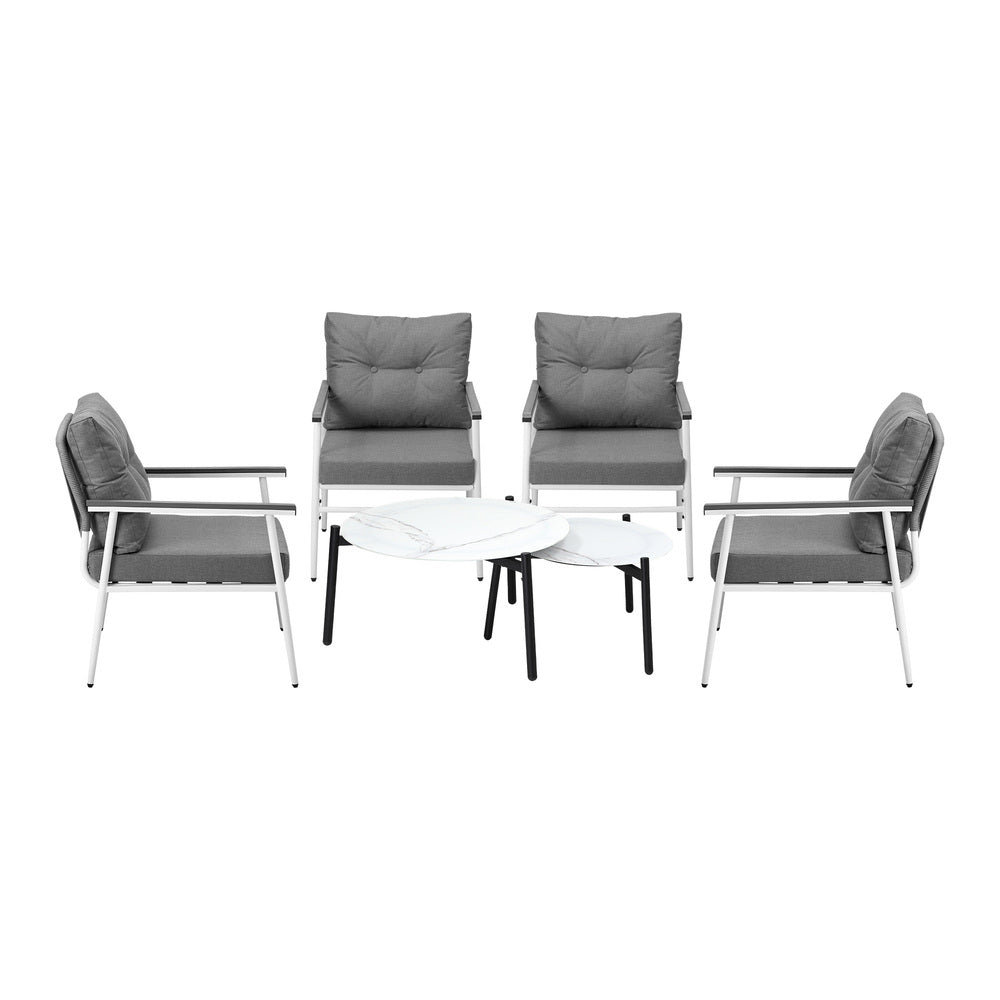 Livsip 6 Piece Outdoor Patio Set White Table Set White Armchairs-Outdoor Patio Set-PEROZ Accessories