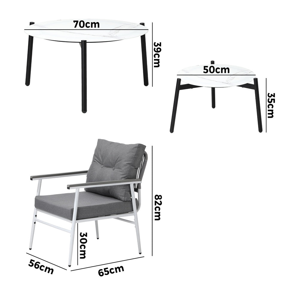 Livsip 6 Piece Outdoor Patio Set White Table Set White Armchairs-Outdoor Patio Set-PEROZ Accessories