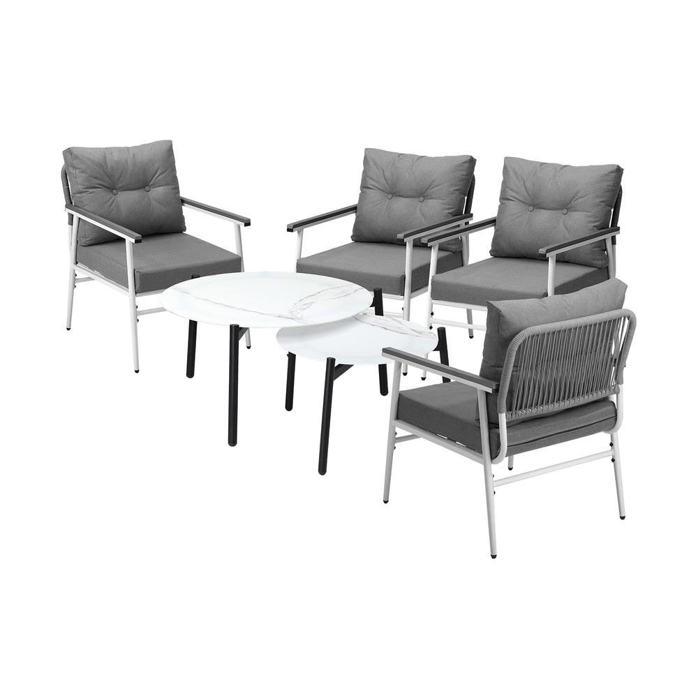 Livsip 6 Piece Outdoor Patio Set White Table Set White Armchairs-Outdoor Patio Set-PEROZ Accessories