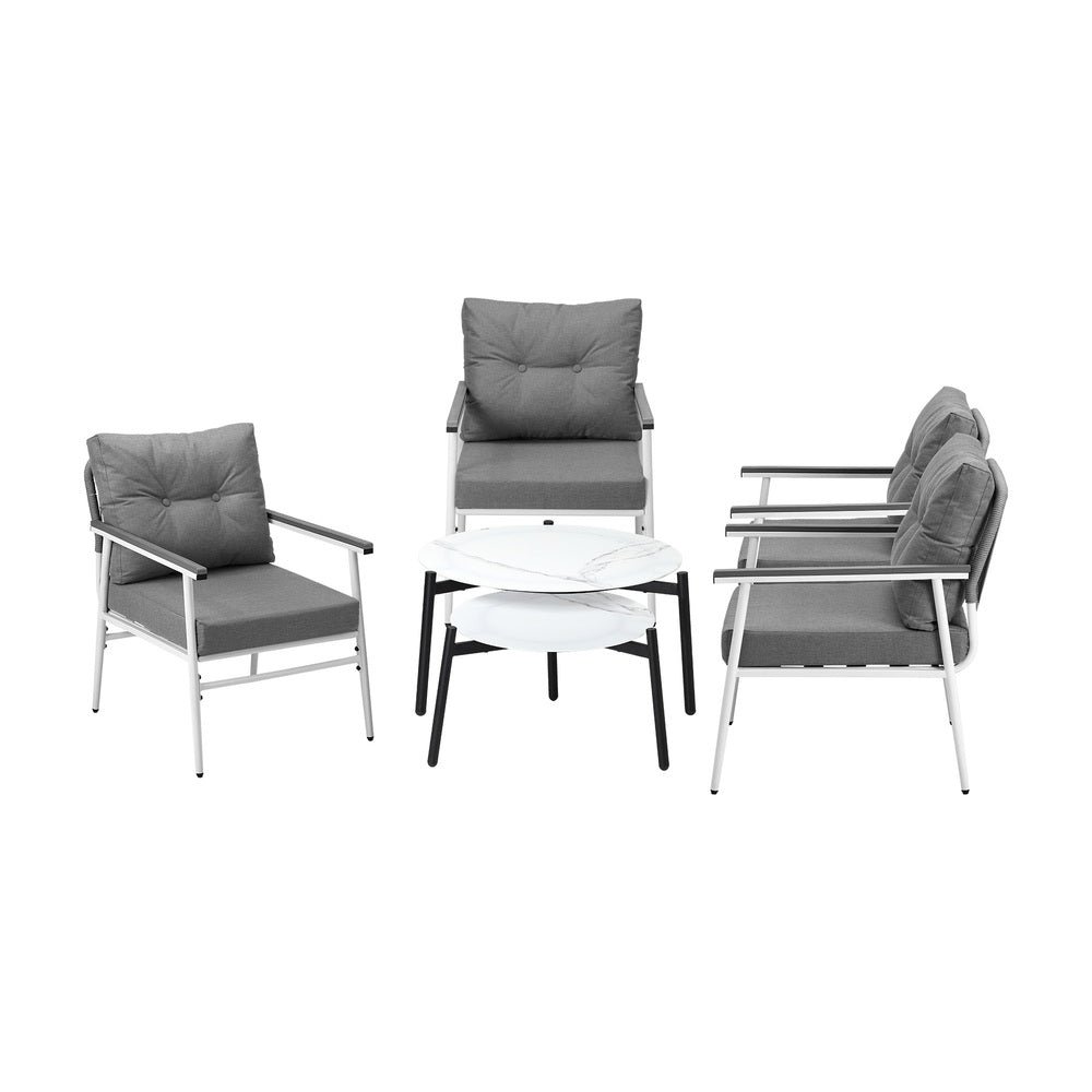 Livsip 6 Piece Outdoor Patio Set White Table Set White Armchairs-Outdoor Patio Set-PEROZ Accessories