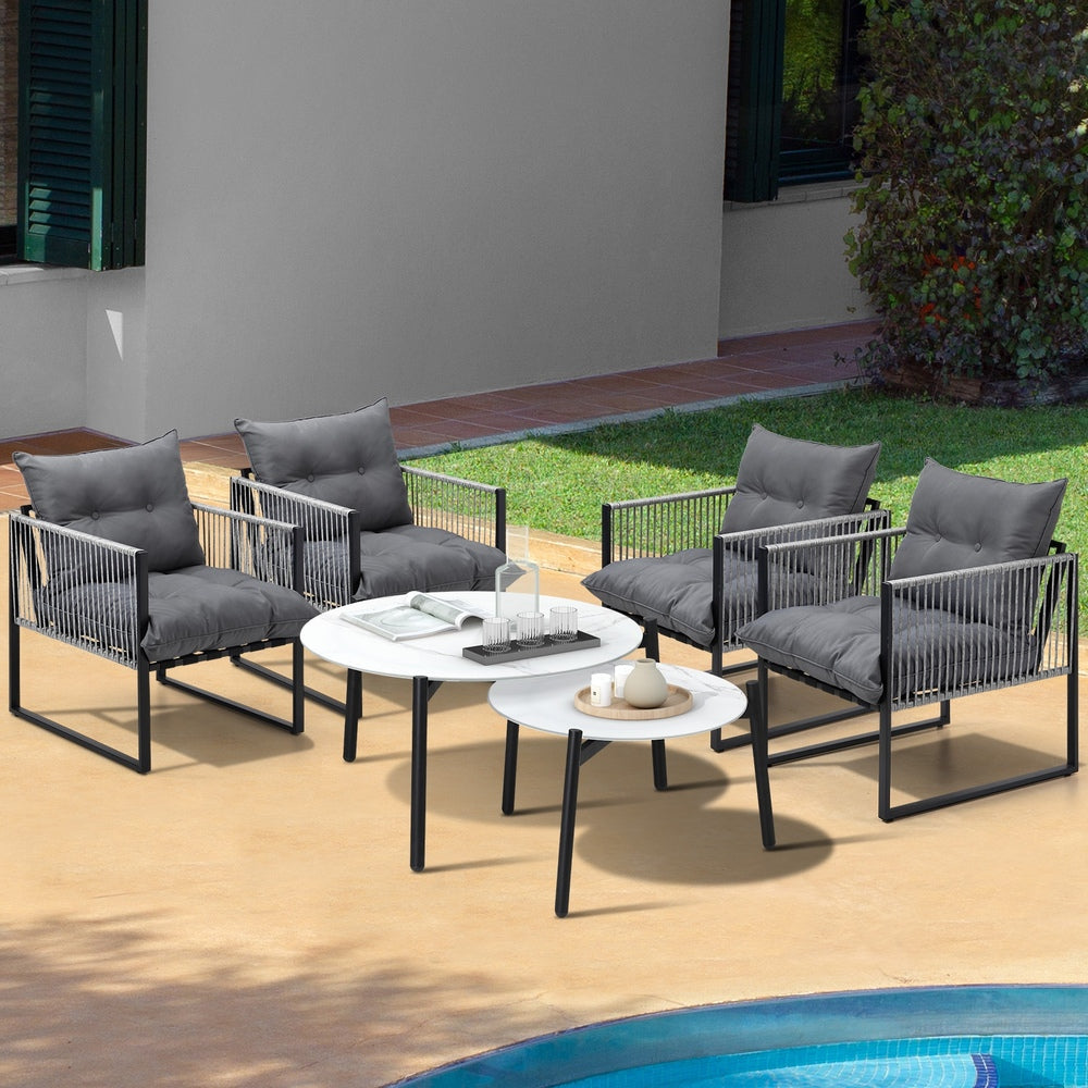 Livsip 6PCS Outdoor Patio Set White Coffee Table Set Lounge Chairs-Outdoor Patio Set-PEROZ Accessories