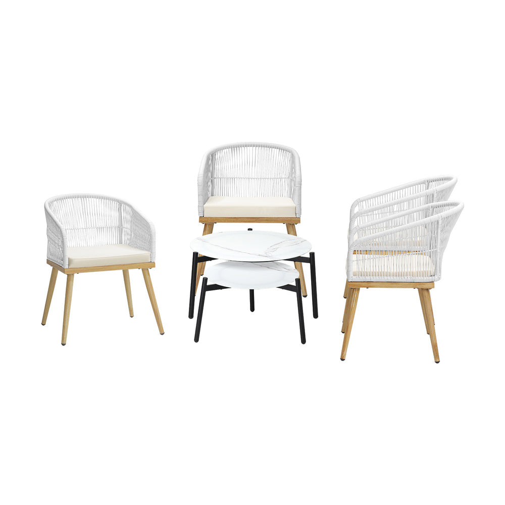 Livsip 6PCS Outdoor Patio Set White Table Sets Polyester Chair Rope-Outdoor Patio Set-PEROZ Accessories