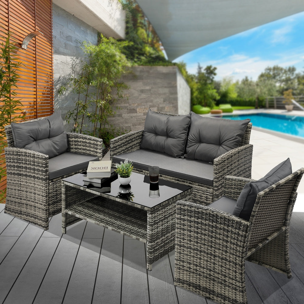 Livsip Outdoor Lounge Set Patio Furniture Dining Chairs Wicker Table 4 Piece-Outdoor Patio Sets-PEROZ Accessories