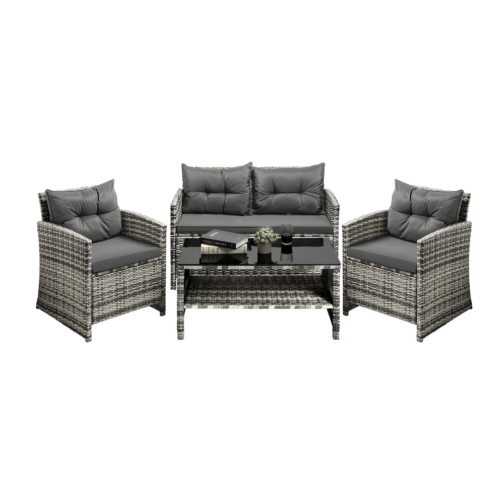 Livsip Outdoor Lounge Set Patio Furniture Dining Chairs Wicker Table 4 Piece-Outdoor Patio Sets-PEROZ Accessories