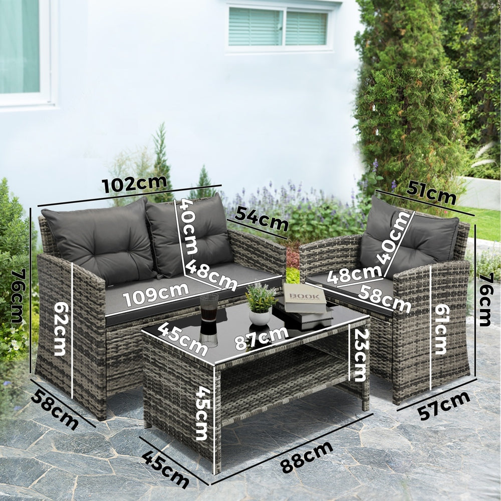 Livsip Outdoor Lounge Set Patio Furniture Dining Chairs Wicker Table 4 Piece-Outdoor Patio Sets-PEROZ Accessories