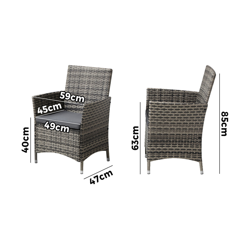 Livsip 2X Outdoor Dining Chairs Rattan Outdoor Patio Chairs Furniture Grey-Outdoor Chair-PEROZ Accessories