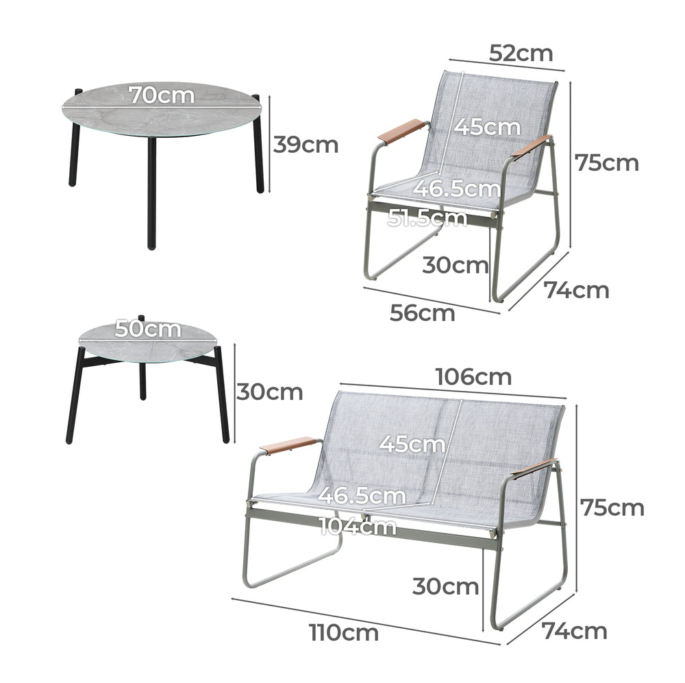 Livsip 4 Seater Outdoor Lounge Set Patio Set Grey Table-Outdoor Patio Set-PEROZ Accessories