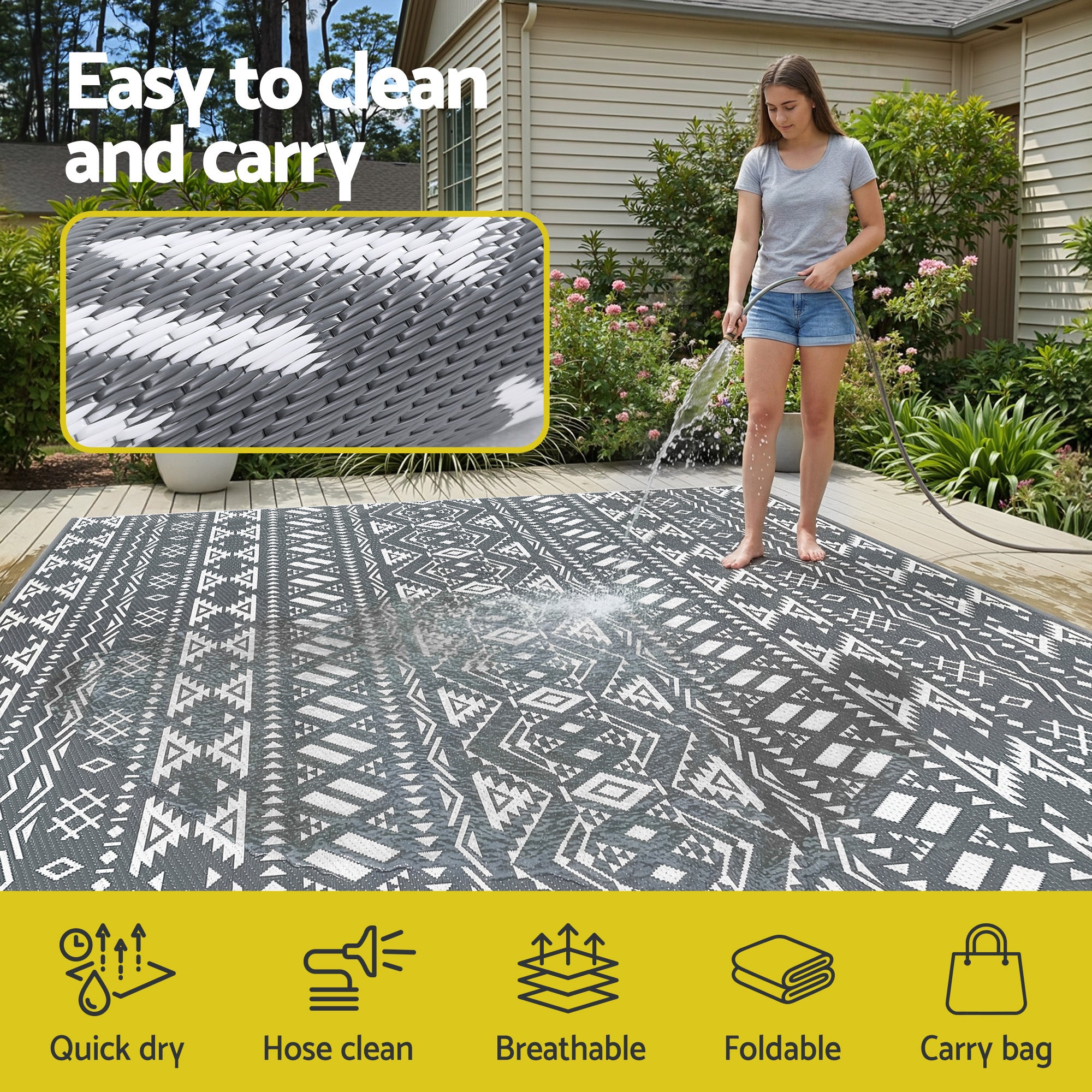 Gardeon Outdoor Rugs 274x366cm Large Carpet Reversible Area Mat PP Dual-Sided Patio Rug Bohemian-Home & Garden > Rugs > Outdoor Rugs-PEROZ Accessories