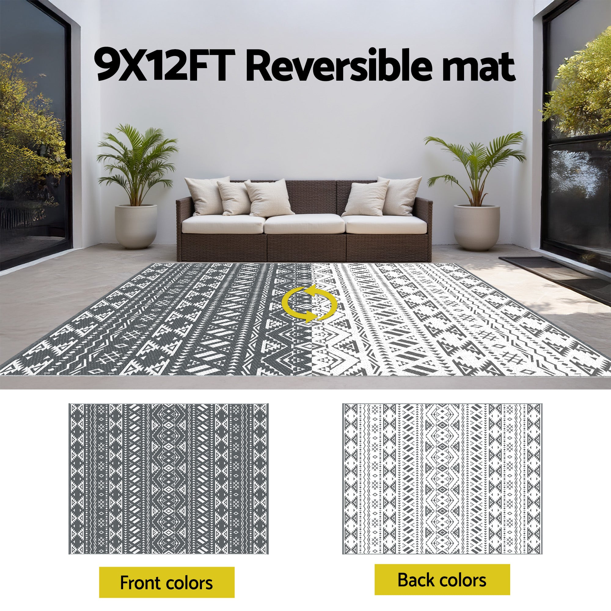 Gardeon Outdoor Rugs 274x366cm Large Carpet Reversible Area Mat PP Dual-Sided Patio Rug Bohemian-Home & Garden > Rugs > Outdoor Rugs-PEROZ Accessories