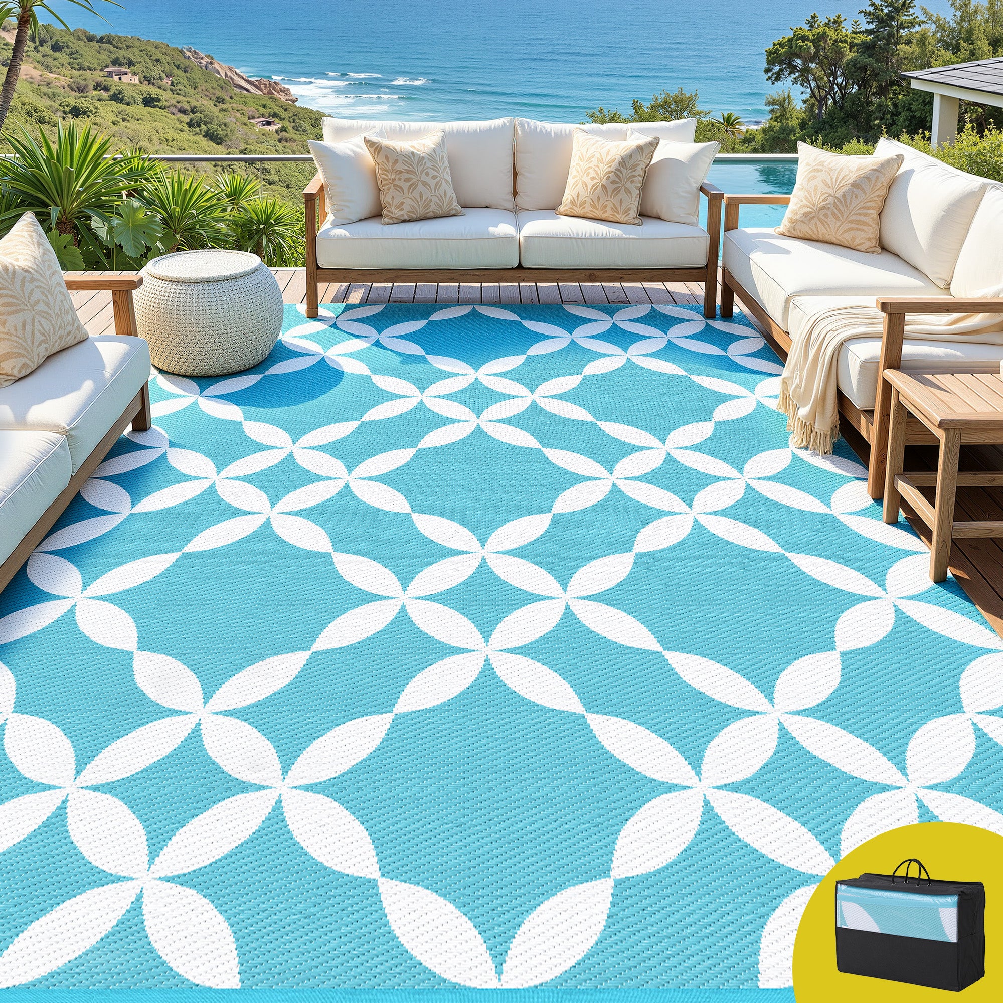 Gardeon Outdoor Rugs 274x366cm Large Carpet Reversible Area Mat PP Dual-Sided Patio Rug Light Blue-Home & Garden > Rugs > Outdoor Rugs-PEROZ Accessories