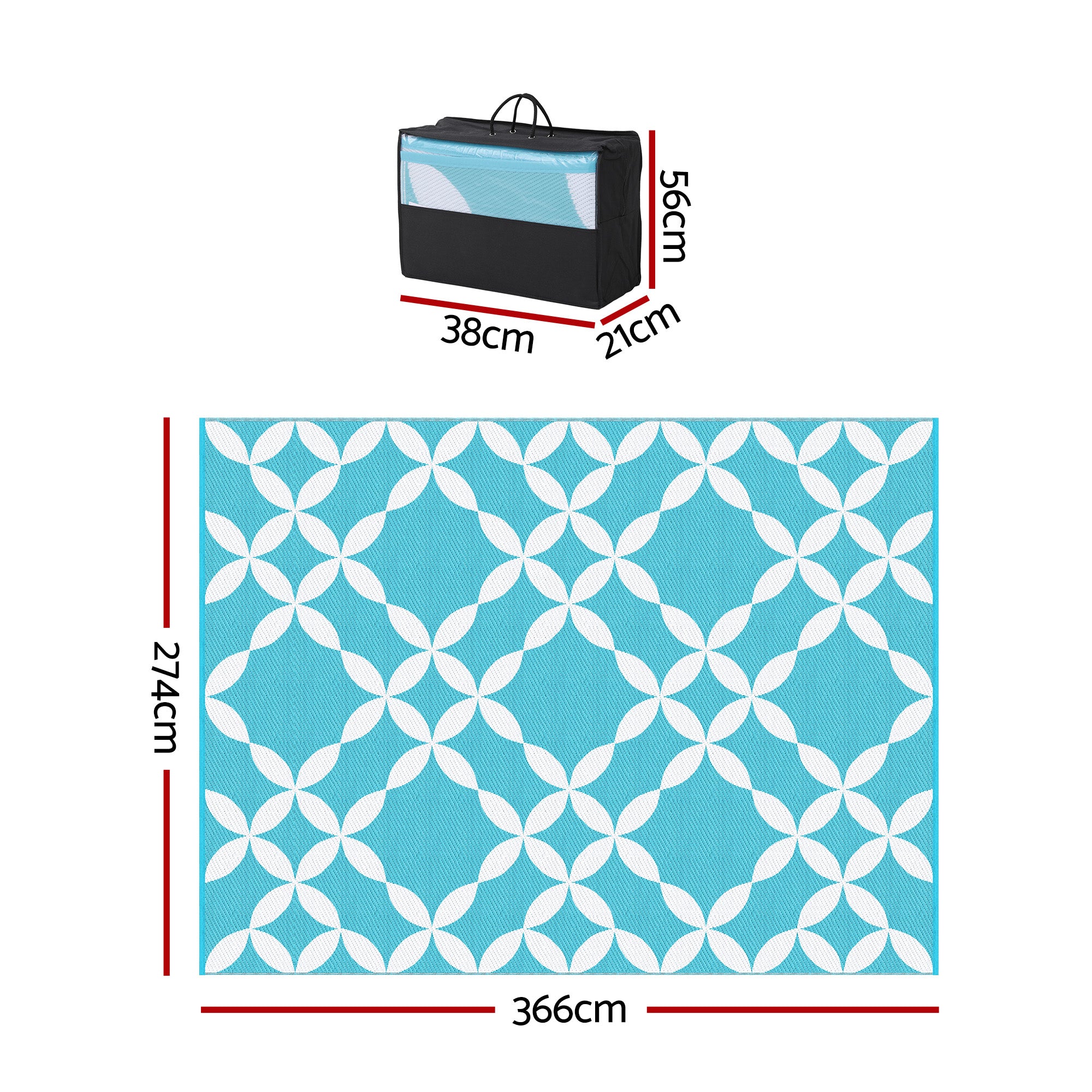 Gardeon Outdoor Rugs 274x366cm Large Carpet Reversible Area Mat PP Dual-Sided Patio Rug Light Blue-Home & Garden > Rugs > Outdoor Rugs-PEROZ Accessories
