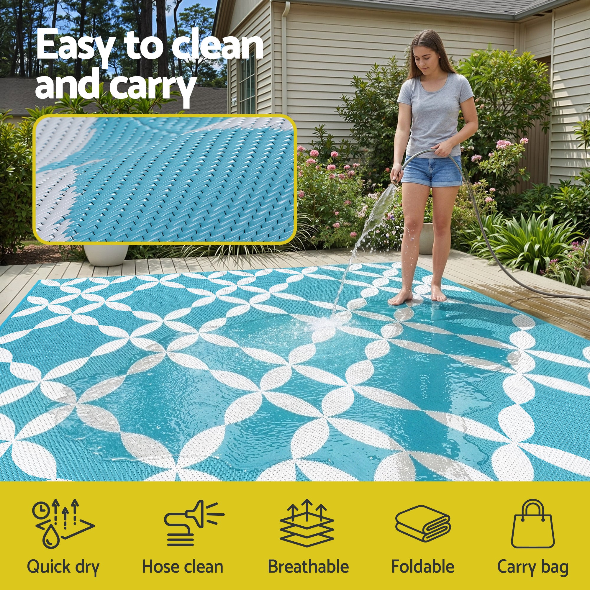 Gardeon Outdoor Rugs 274x366cm Large Carpet Reversible Area Mat PP Dual-Sided Patio Rug Light Blue-Home & Garden > Rugs > Outdoor Rugs-PEROZ Accessories