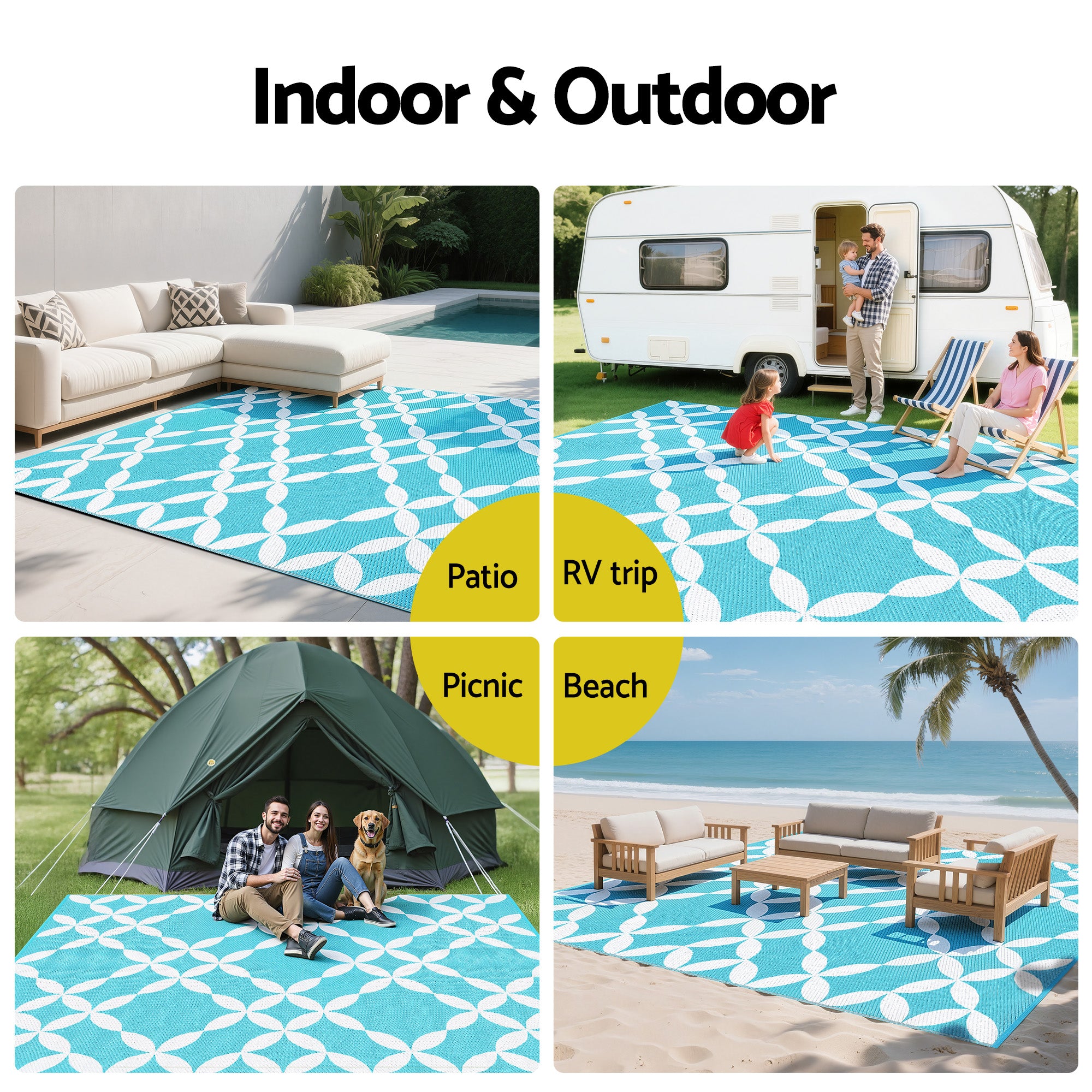 Gardeon Outdoor Rugs 274x366cm Large Carpet Reversible Area Mat PP Dual-Sided Patio Rug Light Blue-Home & Garden > Rugs > Outdoor Rugs-PEROZ Accessories