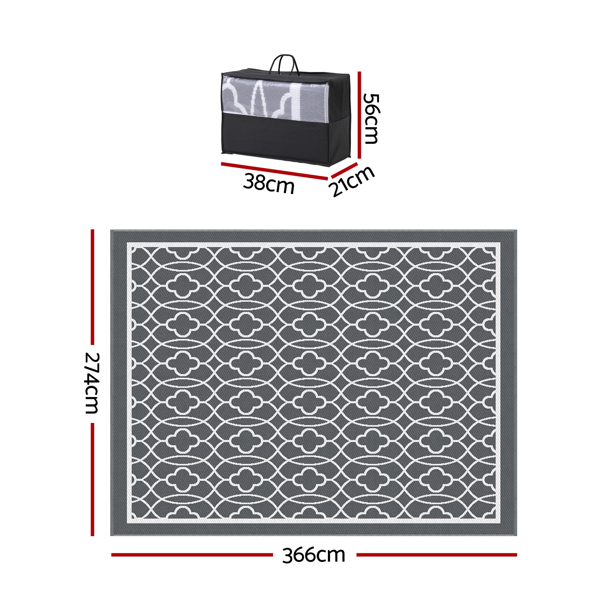 Gardeon Outdoor Rugs 274x366cm Large Carpet Reversible Area Mat PP Dual-Sided Patio Rug-Home & Garden > Rugs > Outdoor Rugs-PEROZ Accessories