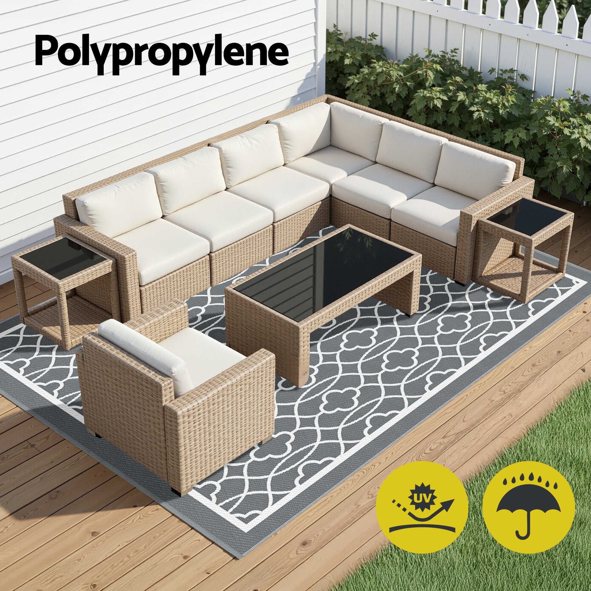 Gardeon Outdoor Rugs 274x366cm Large Carpet Reversible Area Mat PP Dual-Sided Patio Rug-Home & Garden > Rugs > Outdoor Rugs-PEROZ Accessories