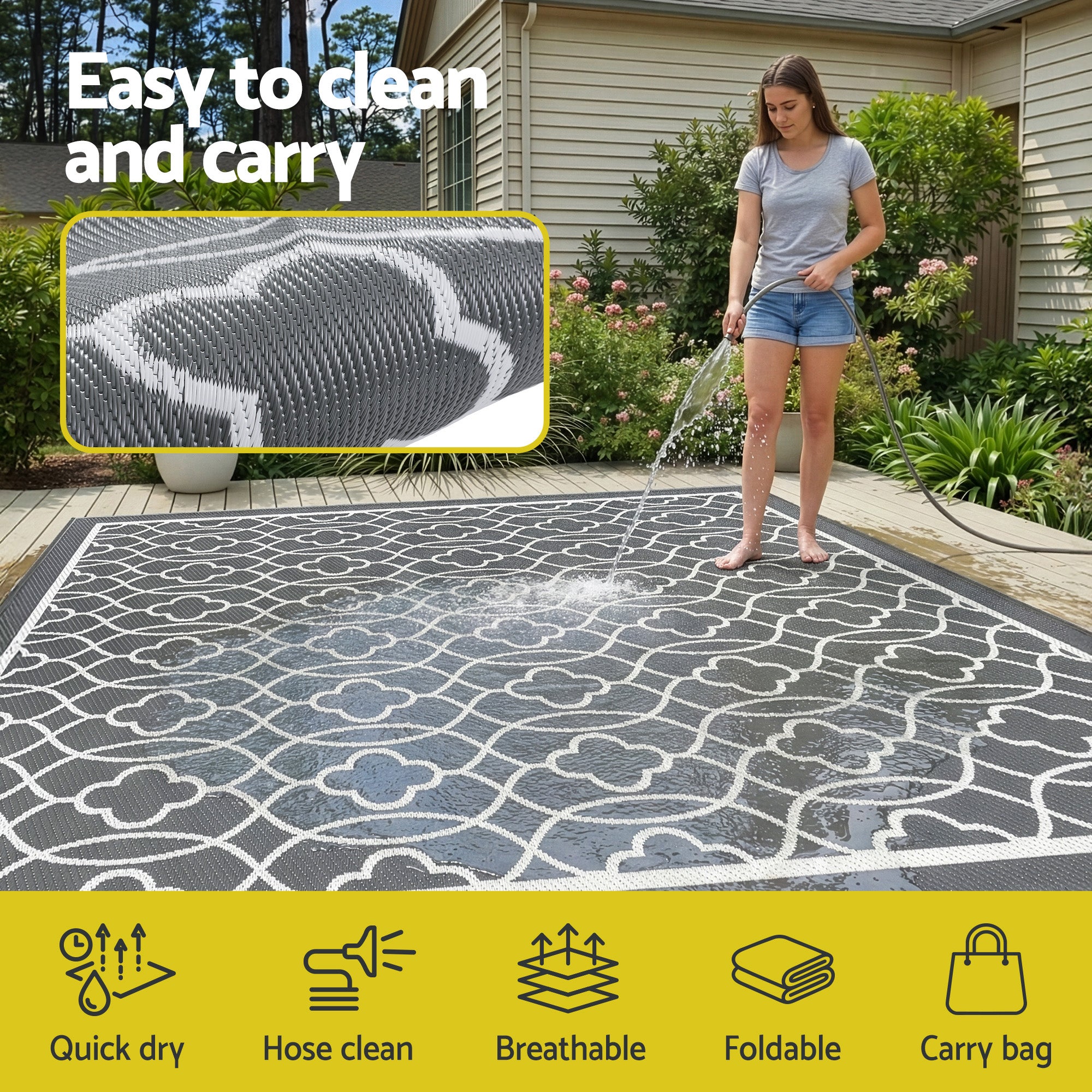 Gardeon Outdoor Rugs 274x366cm Large Carpet Reversible Area Mat PP Dual-Sided Patio Rug-Home & Garden > Rugs > Outdoor Rugs-PEROZ Accessories