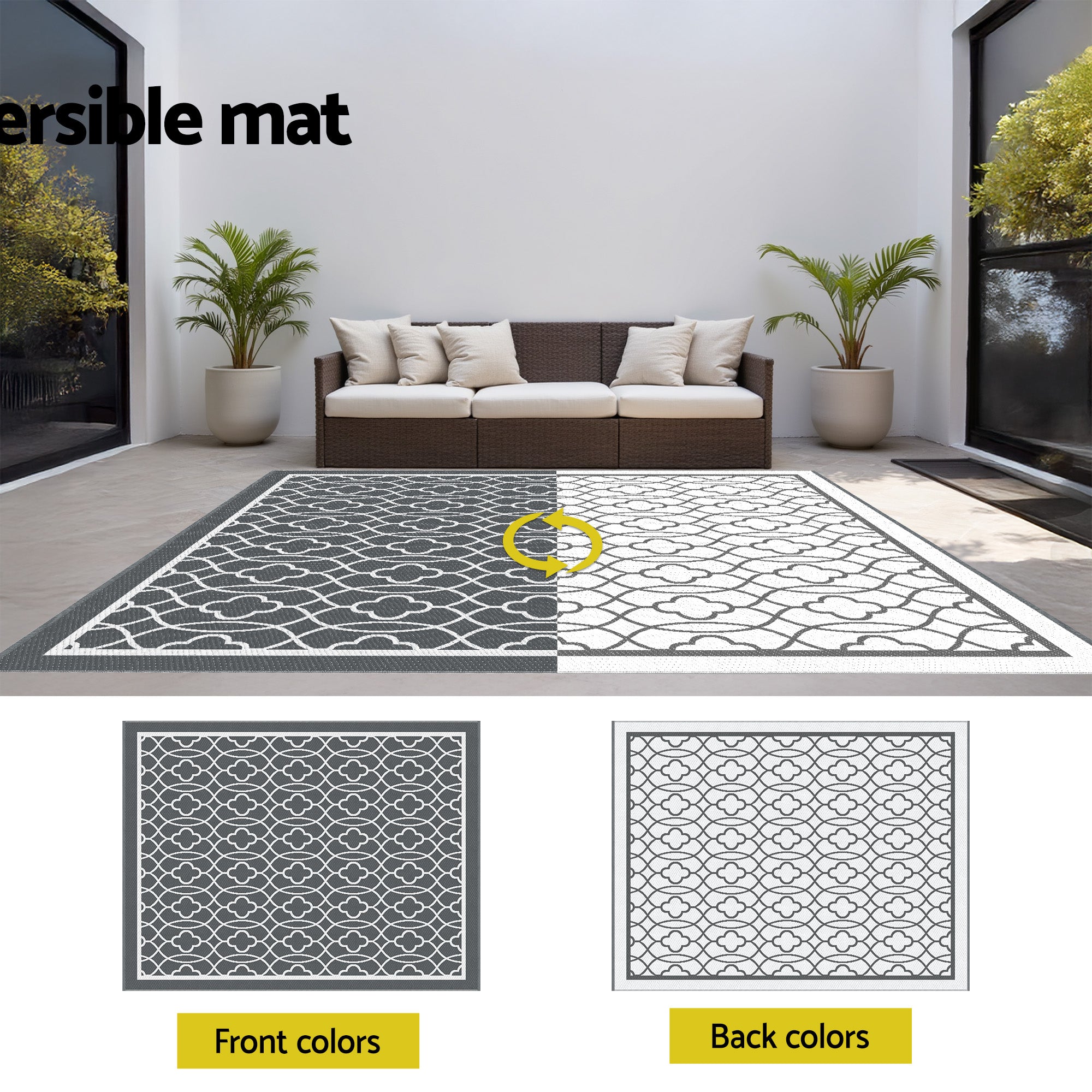 Gardeon Outdoor Rugs 274x366cm Large Carpet Reversible Area Mat PP Dual-Sided Patio Rug-Home & Garden > Rugs > Outdoor Rugs-PEROZ Accessories