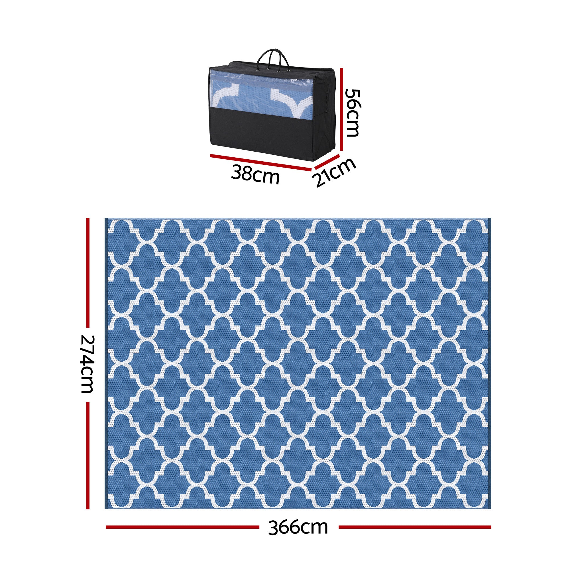 Gardeon Outdoor Rugs 274x366cm Large Carpet Reversible Area Mat PP Dual-Sided Patio Rug Blue-Home & Garden > Rugs > Outdoor Rugs-PEROZ Accessories