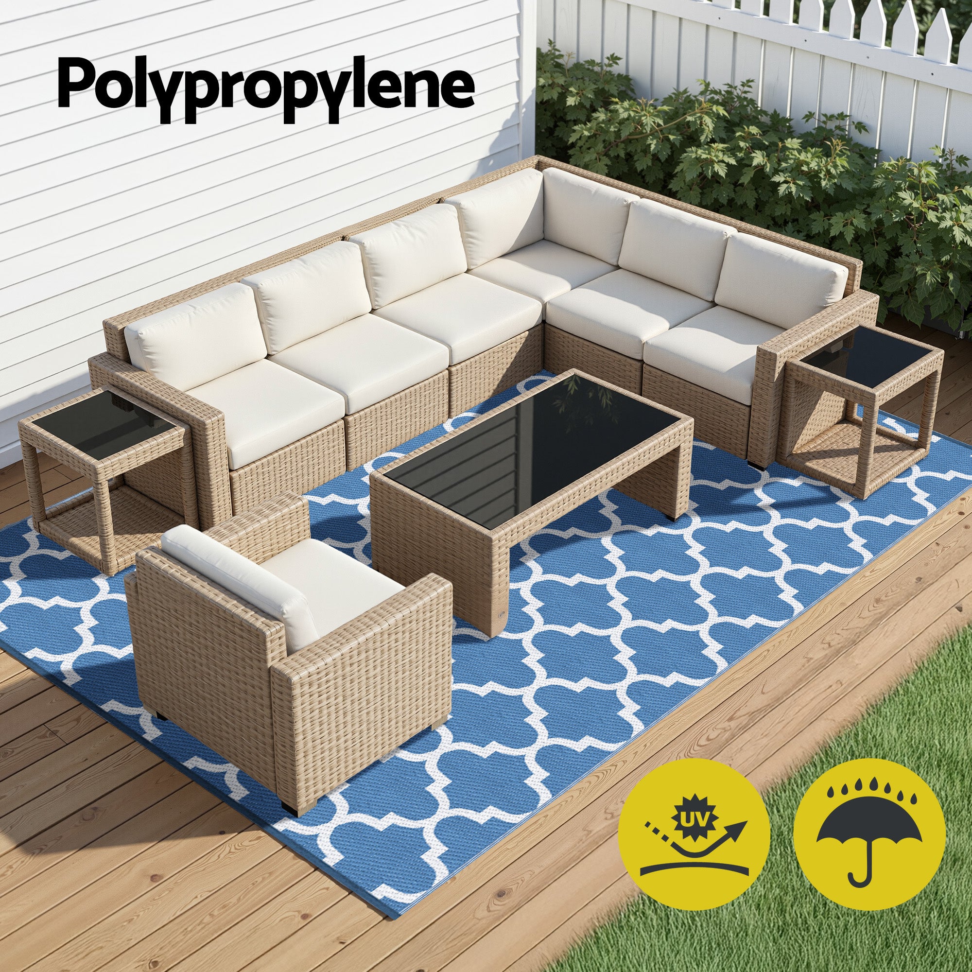 Gardeon Outdoor Rugs 274x366cm Large Carpet Reversible Area Mat PP Dual-Sided Patio Rug Blue-Home & Garden > Rugs > Outdoor Rugs-PEROZ Accessories
