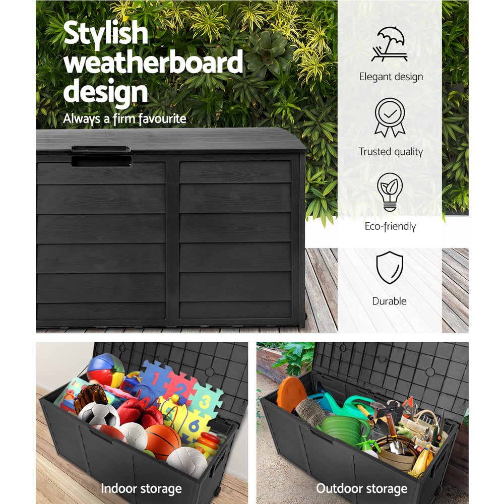 Gardeon Outdoor Storage Box 290L Lockable Organiser Garden Deck Shed All Black-Outdoor Storage Boxes-PEROZ Accessories