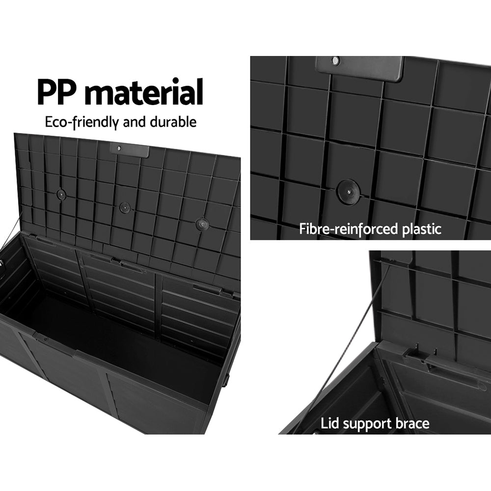 Gardeon Outdoor Storage Box 290L Lockable Organiser Garden Deck Shed All Black-Outdoor Storage Boxes-PEROZ Accessories