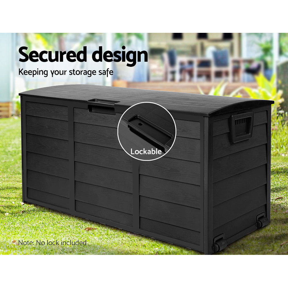 Gardeon Outdoor Storage Box 290L Lockable Organiser Garden Deck Shed All Black-Outdoor Storage Boxes-PEROZ Accessories
