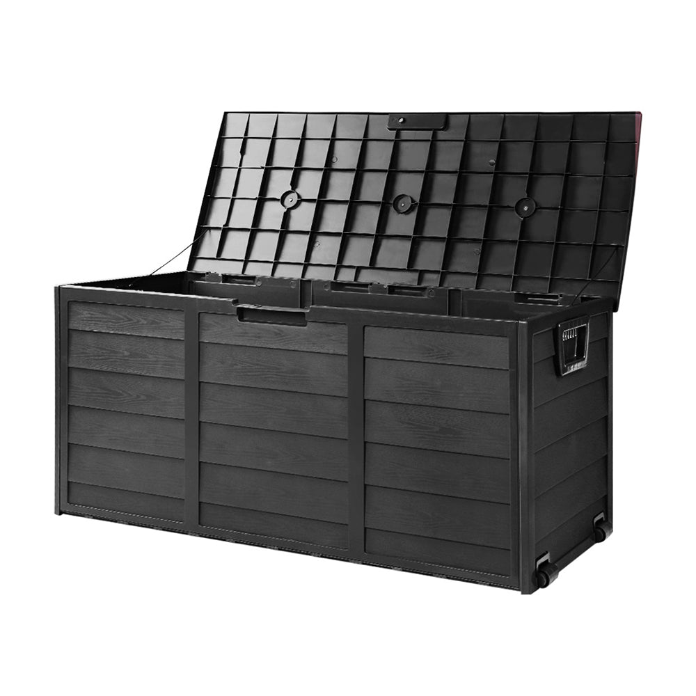 Gardeon Outdoor Storage Box 290L Lockable Organiser Garden Deck Shed All Black-Outdoor Storage Boxes-PEROZ Accessories