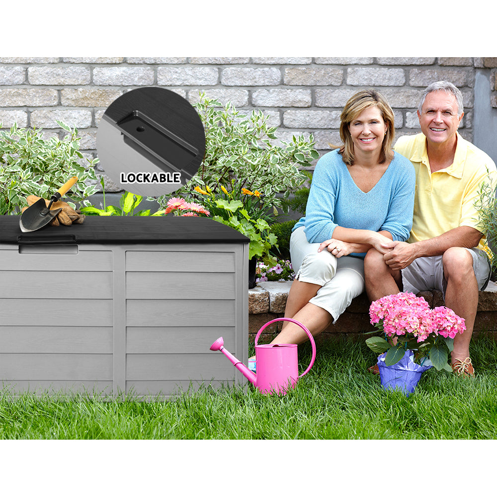 Gardeon Outdoor Storage Box 290L Lockable Organiser Garden Deck Shed Tool Black-Outdoor Storage Boxes-PEROZ Accessories