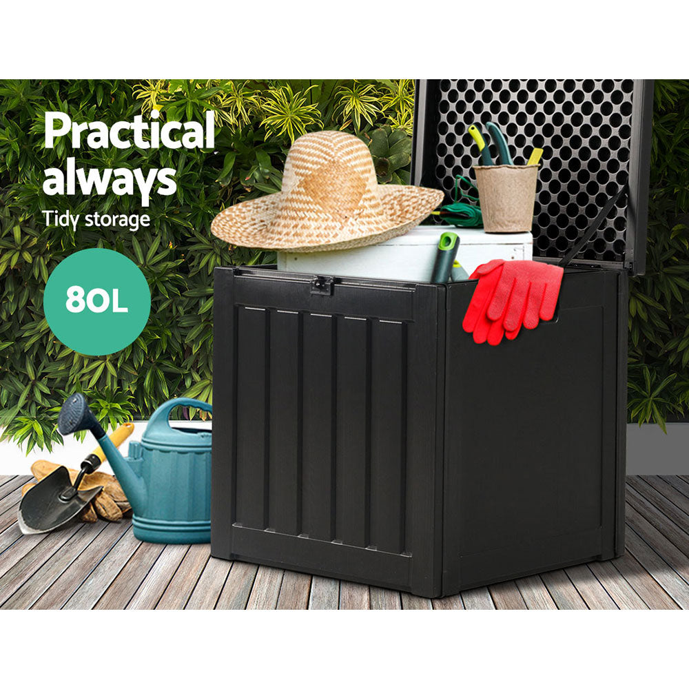 Gardeon Outdoor Storage Box 80L Container Lockable Garden Toy Tool Shed Black-Outdoor Storage Boxes-PEROZ Accessories