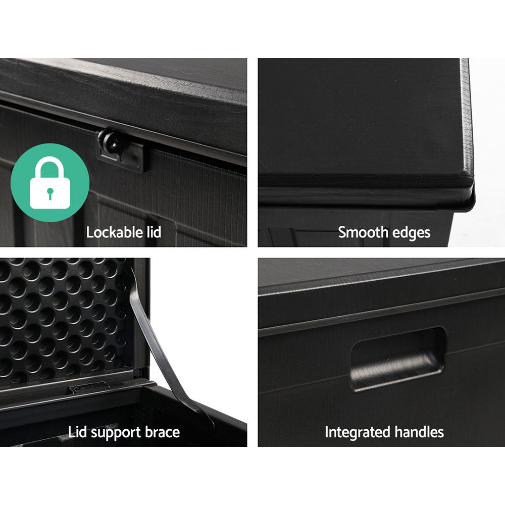 Gardeon Outdoor Storage Box 80L Container Lockable Garden Toy Tool Shed Black-Outdoor Storage Boxes-PEROZ Accessories