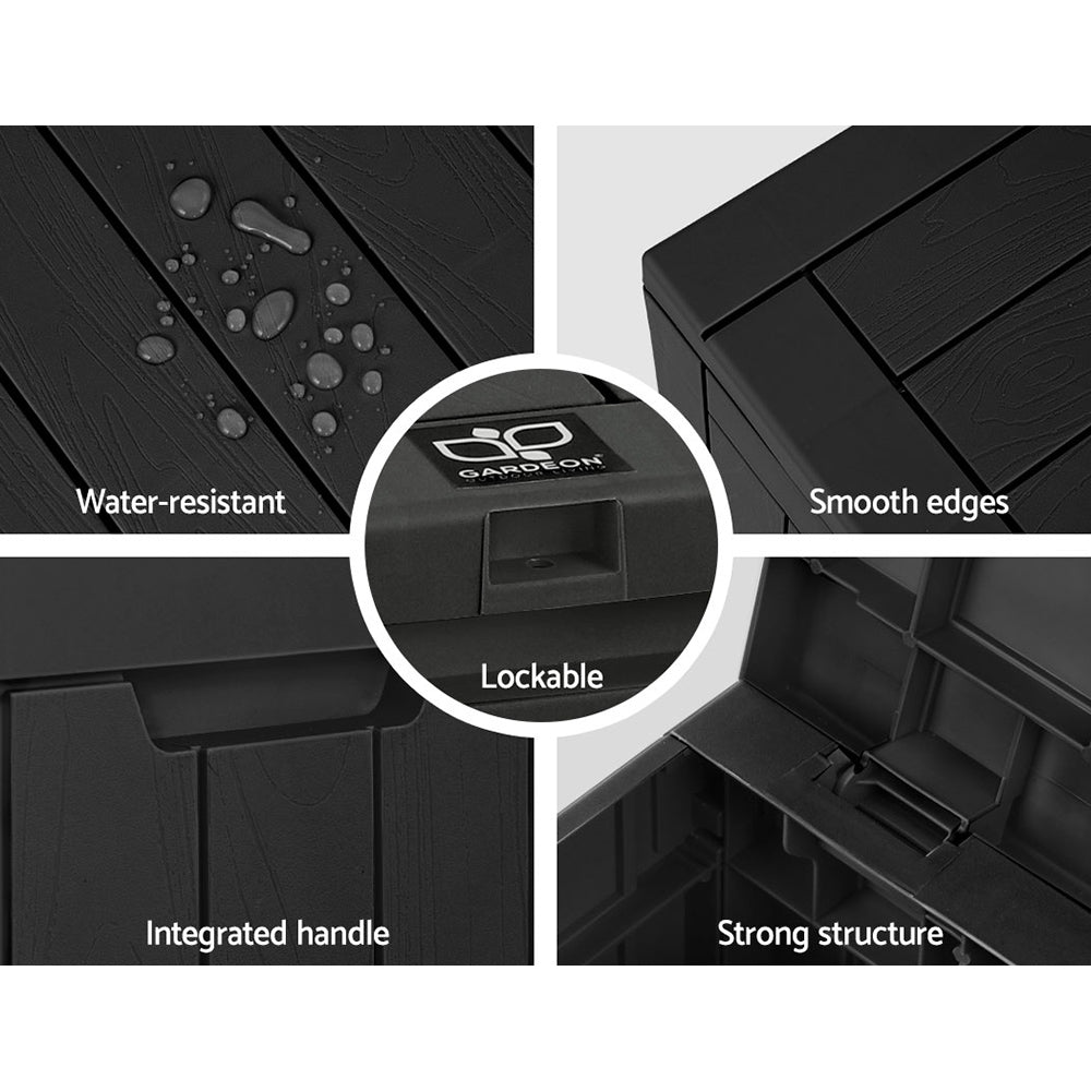 Gardeon Outdoor Storage Box 118L Container Lockable Garden Toy Tool Shed Black-Outdoor Storage Boxes-PEROZ Accessories
