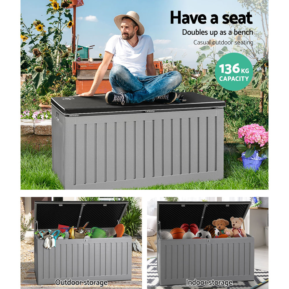 Gardeon Outdoor Storage Box 270L Container Lockable Garden Bench Tool Shed Grey-Outdoor Storage Boxes-PEROZ Accessories