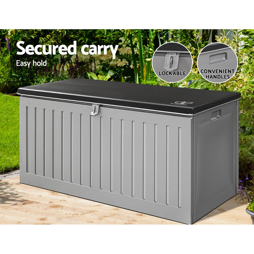 Gardeon Outdoor Storage Box 270L Container Lockable Garden Bench Tool Shed Grey-Outdoor Storage Boxes-PEROZ Accessories
