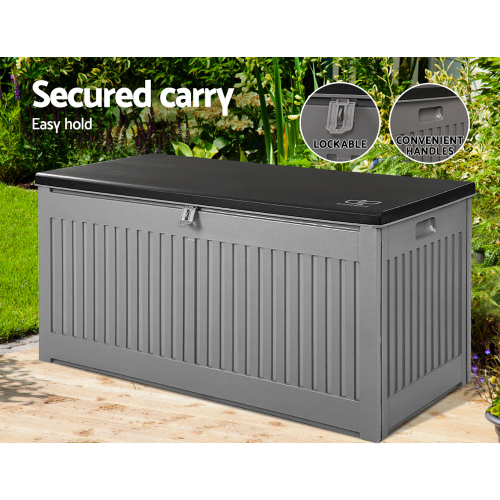 Gardeon Outdoor Storage Box 270L Container Lockable Garden Bench Tool Shed Grey-Outdoor Storage Boxes-PEROZ Accessories