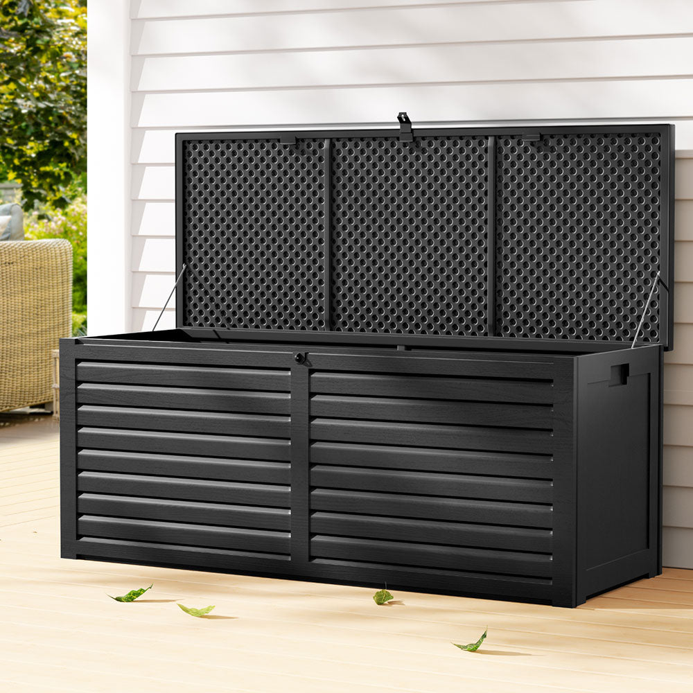 Gardeon Outdoor Storage Box 390L Container Lockable Garden Bench Shed Tools Toy All Black-Outdoor Storage Boxes-PEROZ Accessories